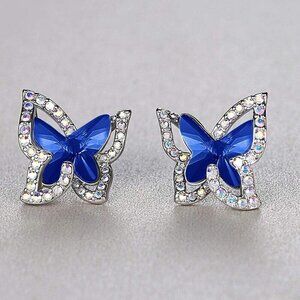 Women's Dark Blue Crystal Crisscros Butterfly Birthstone Sparkle Earrings